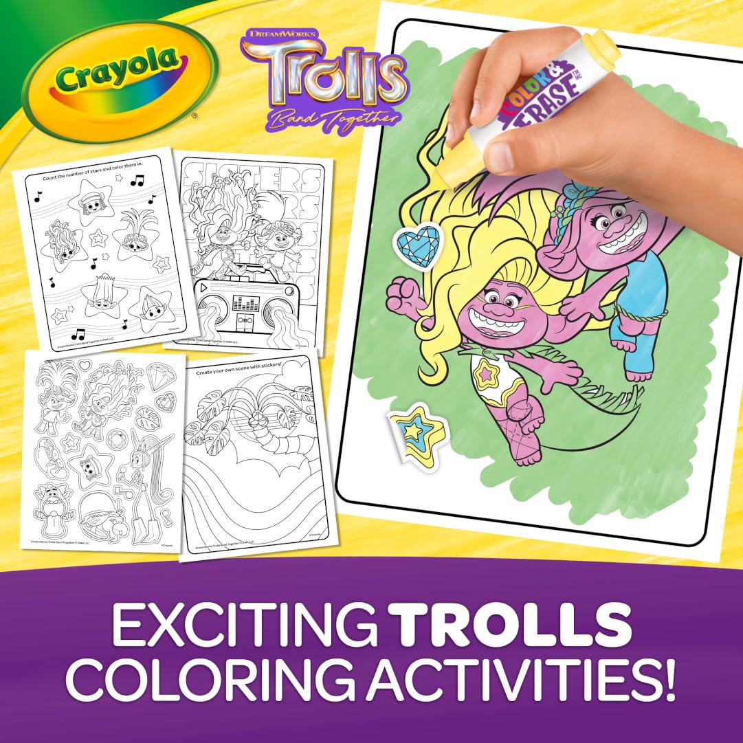 Crayola Trolls Color & Erase Sticker Activity Pad – 12 Reusable Trolls Coloring Pages & 100 Stickers | Gift