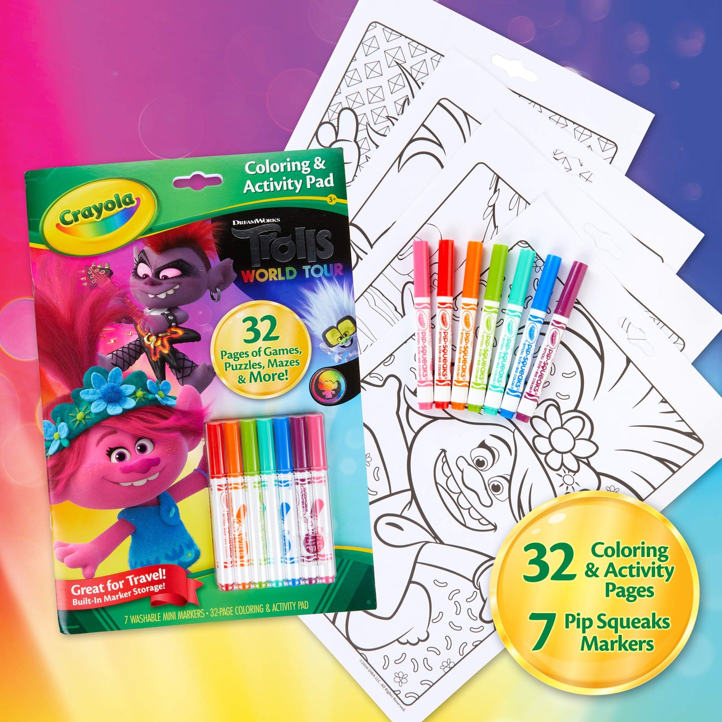 Crayola Trolls World Tour Color & Activity Pad – 32 Pages, 7 Mini Washable Markers