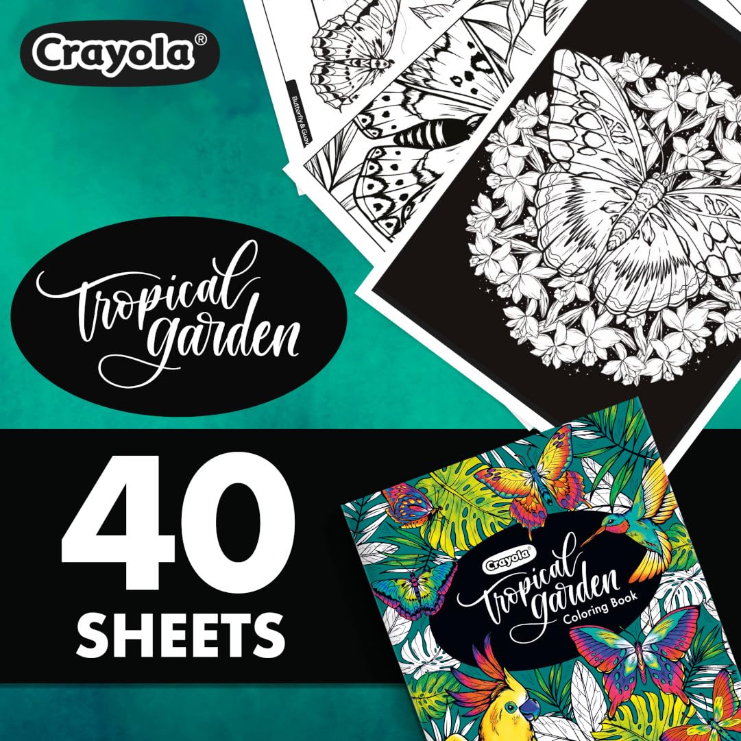Crayola Tropical Garden Adult Coloring Book (40 Pages) – Relaxing Coloring for Teens & Adults