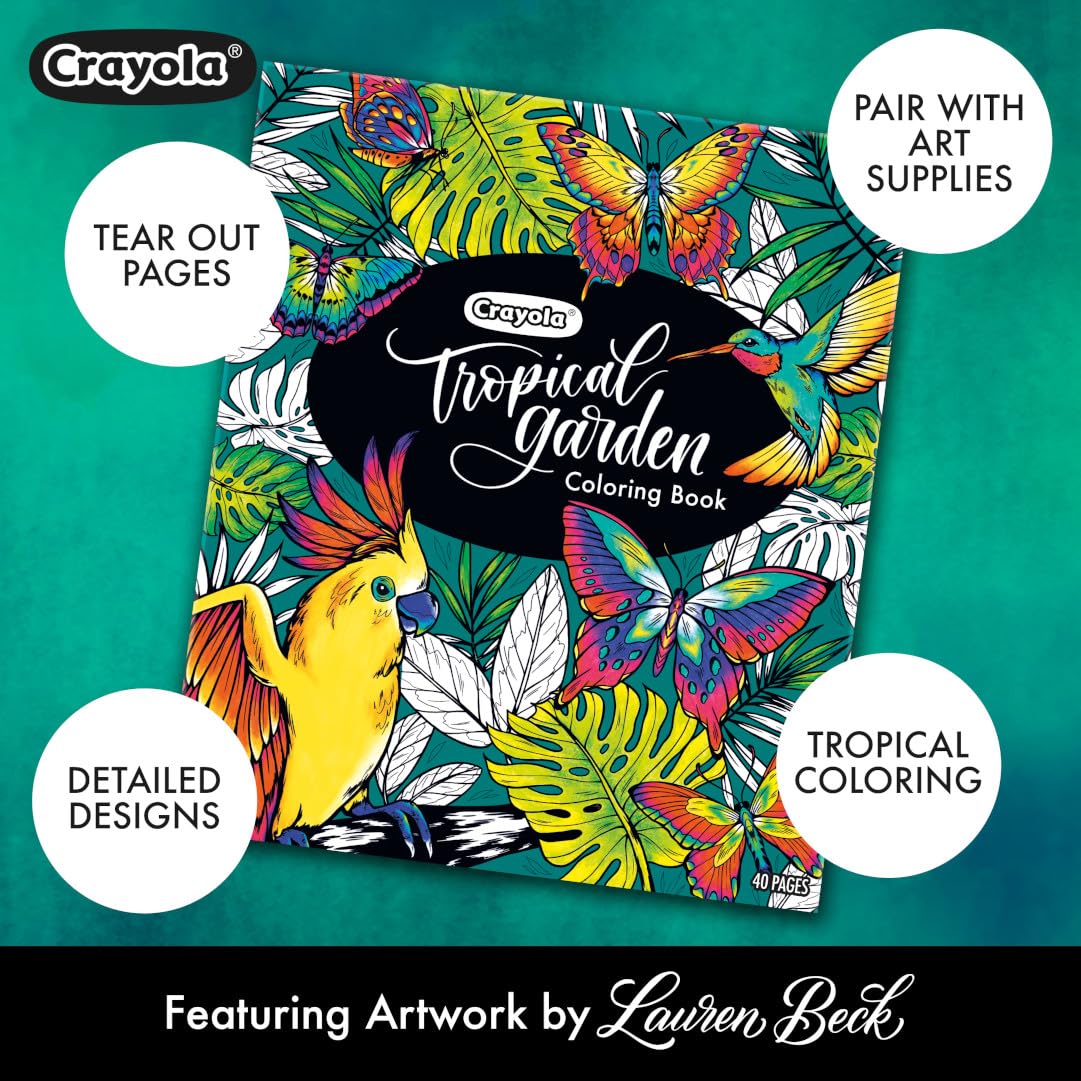Crayola Tropical Garden Adult Coloring Book (40 Pages) – Relaxing Coloring for Teens & Adults