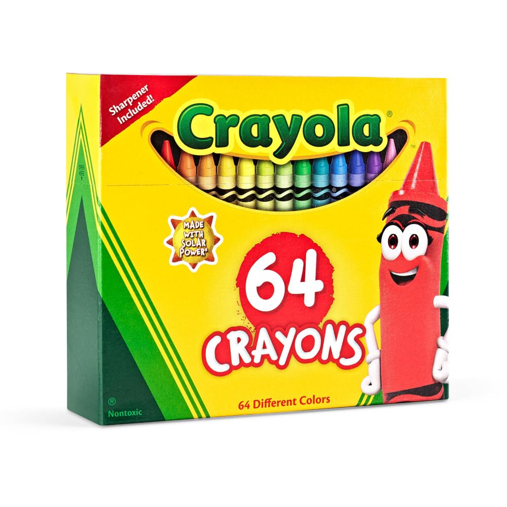 Crayola 64 Crayons Box - 64 Colors with Built-In Sharpener | Tuck Box