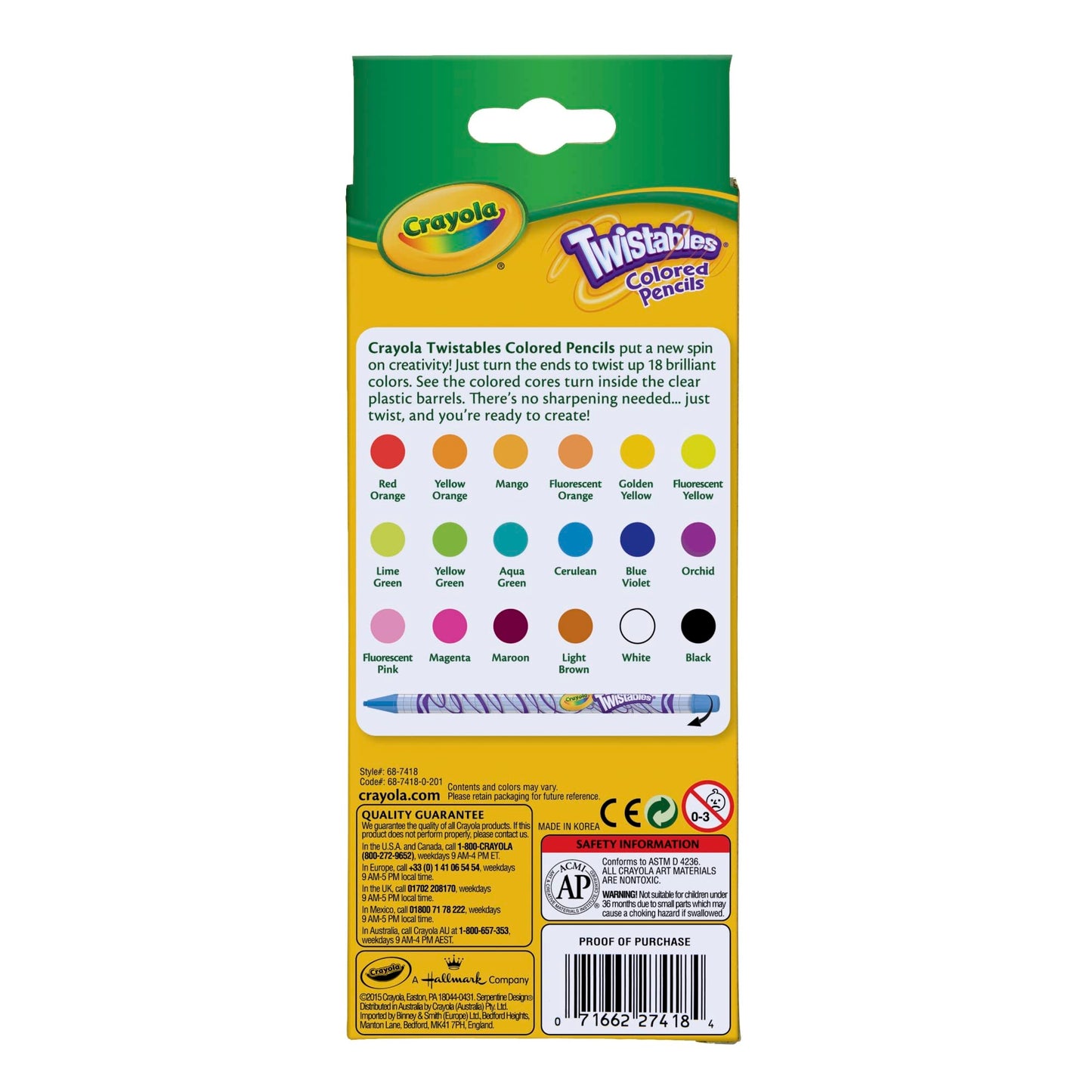 Crayola Twistables Colored Pencils – 18 Colors, No Sharpening, Twist to Create