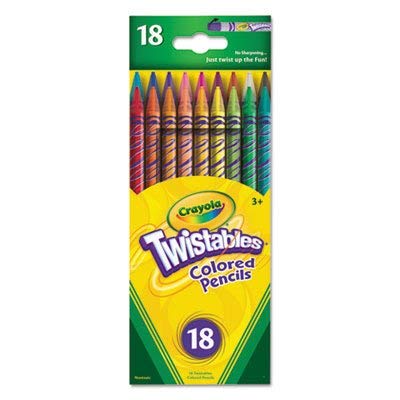 Crayola Twistables Colored Pencils – 18 Colors, 3-Pack Twist-Up (No Sharpening Required)