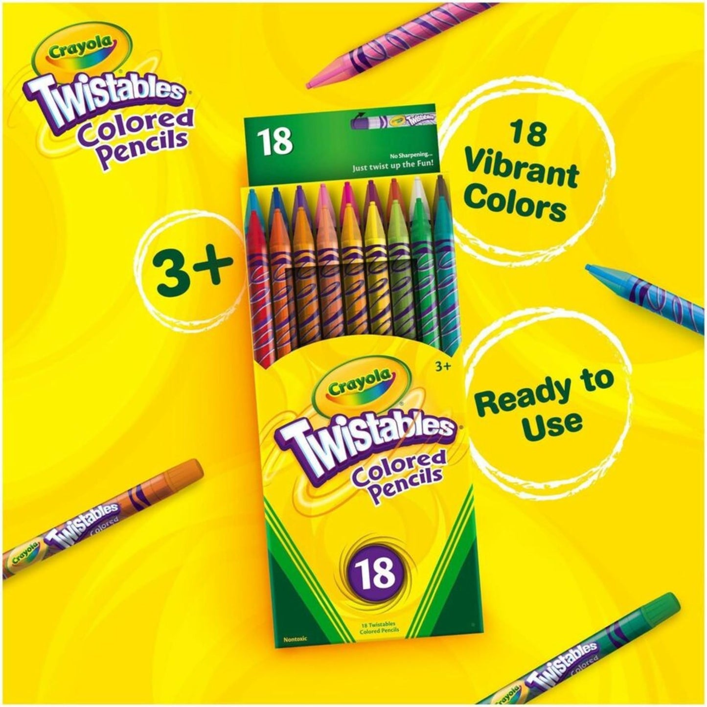 Crayola Twistables Colored Pencils – 18 Colors, No Sharpening, Twist to Create