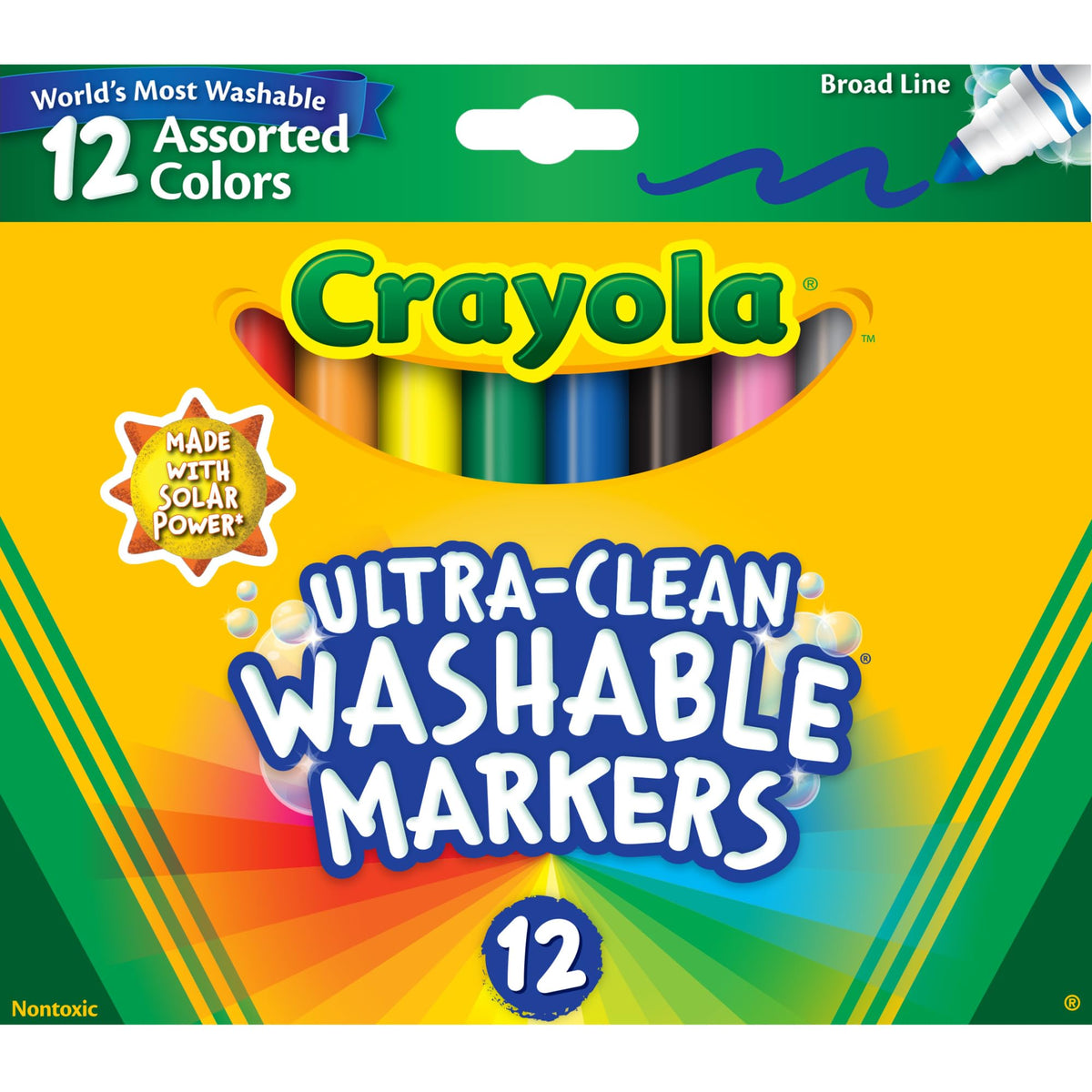 Crayola Ultra Clean Markers 12ct – Washable Broad Line Marker Set for Coloring