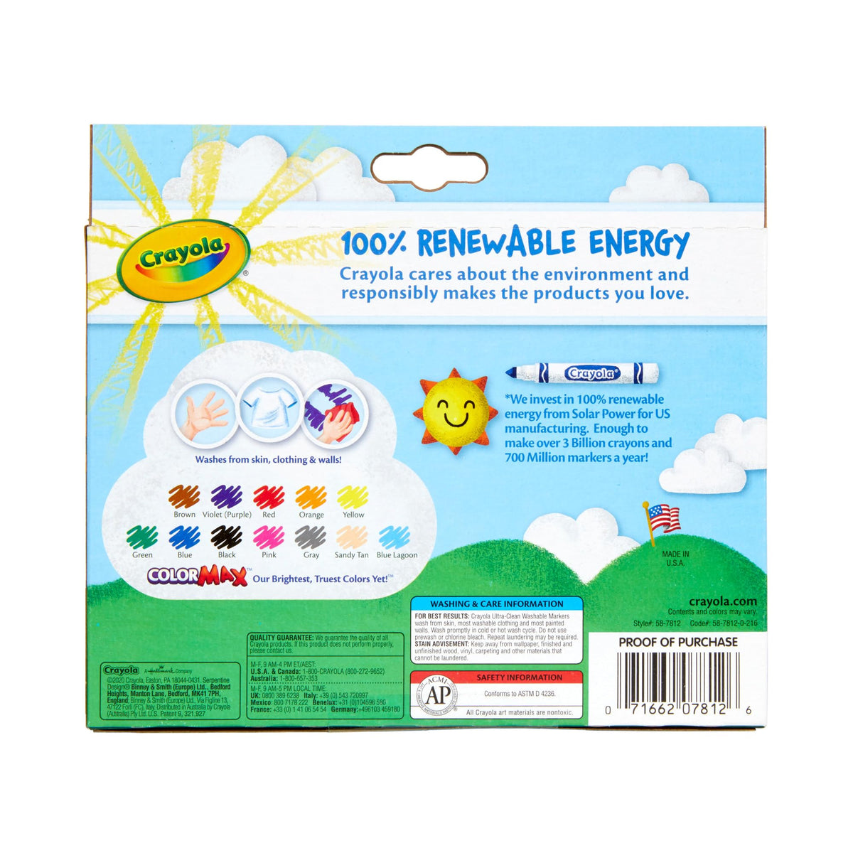 Crayola Ultra Clean Markers 12ct – Washable Broad Line Marker Set for Coloring