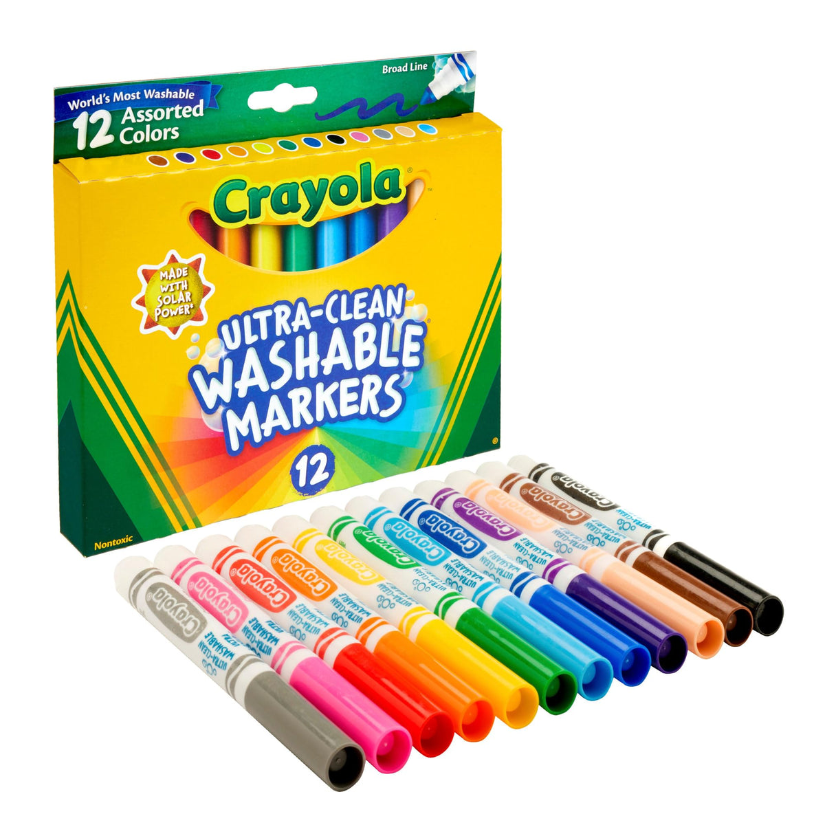 Crayola Ultra Clean Markers 12ct – Washable Broad Line Marker Set for Coloring