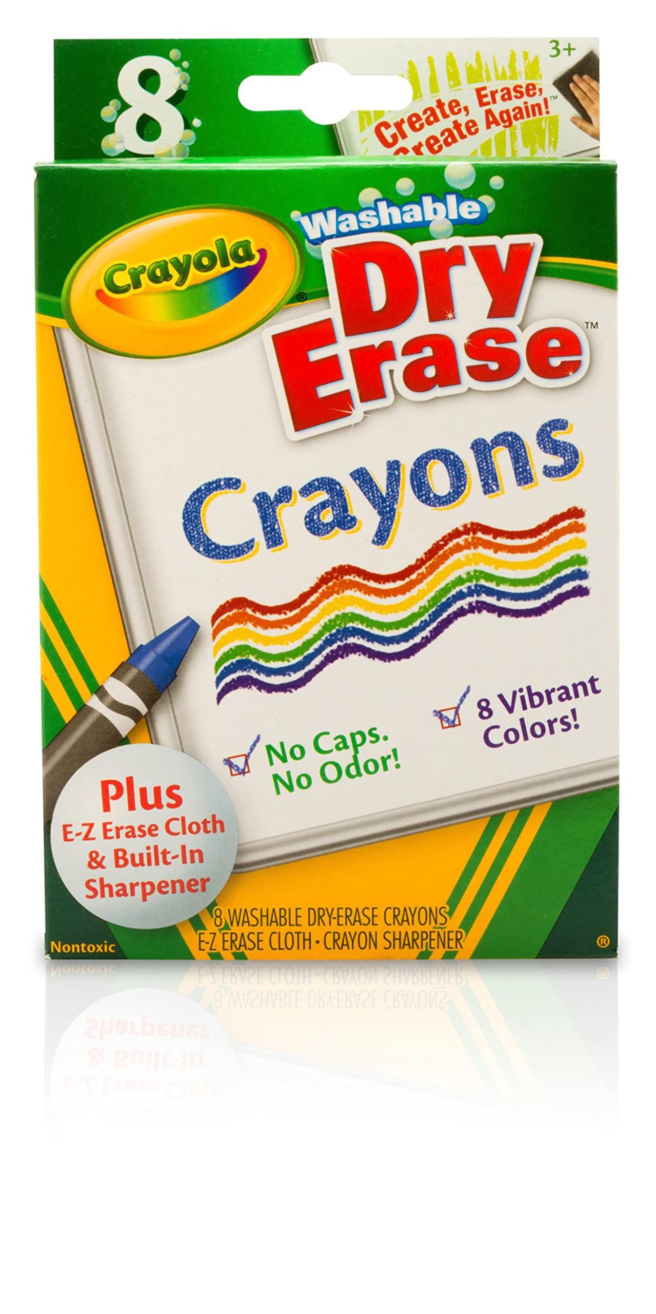 Crayola Washable Dry Erase Crayons (8ct) with Eraser Mitt & Sharpener