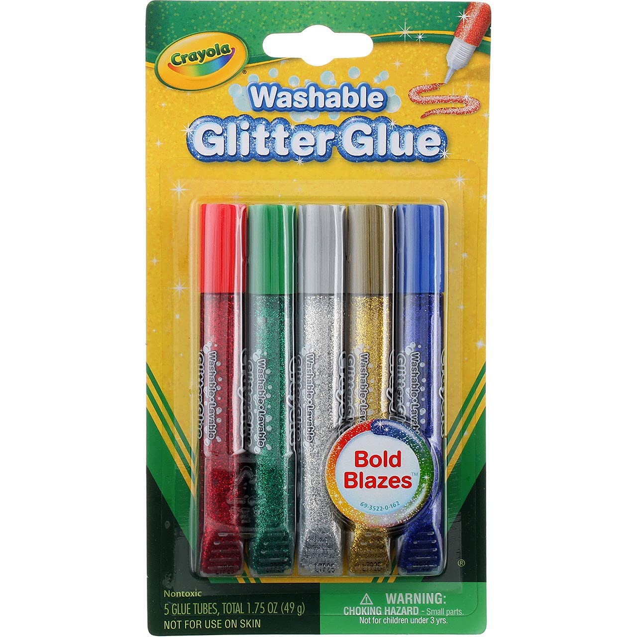 Crayola Washable Glitter Glue – Bold Blazes (5 Count, 1.75 oz)