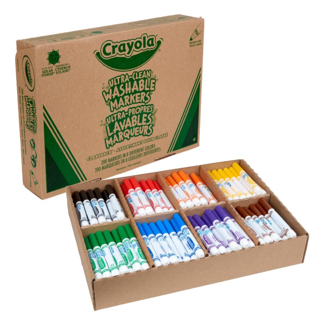 Crayola Broad Line Washable Markers Classpack 200ct – 8 Colors, Ultra Clean, Bulk Classroom Supplies