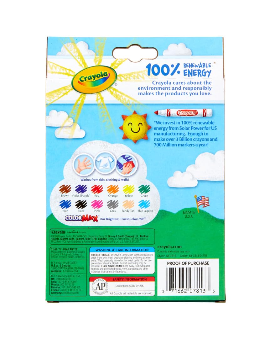 Crayola Ultra Clean Fine Line Markers (12ct) – Washable for Kids