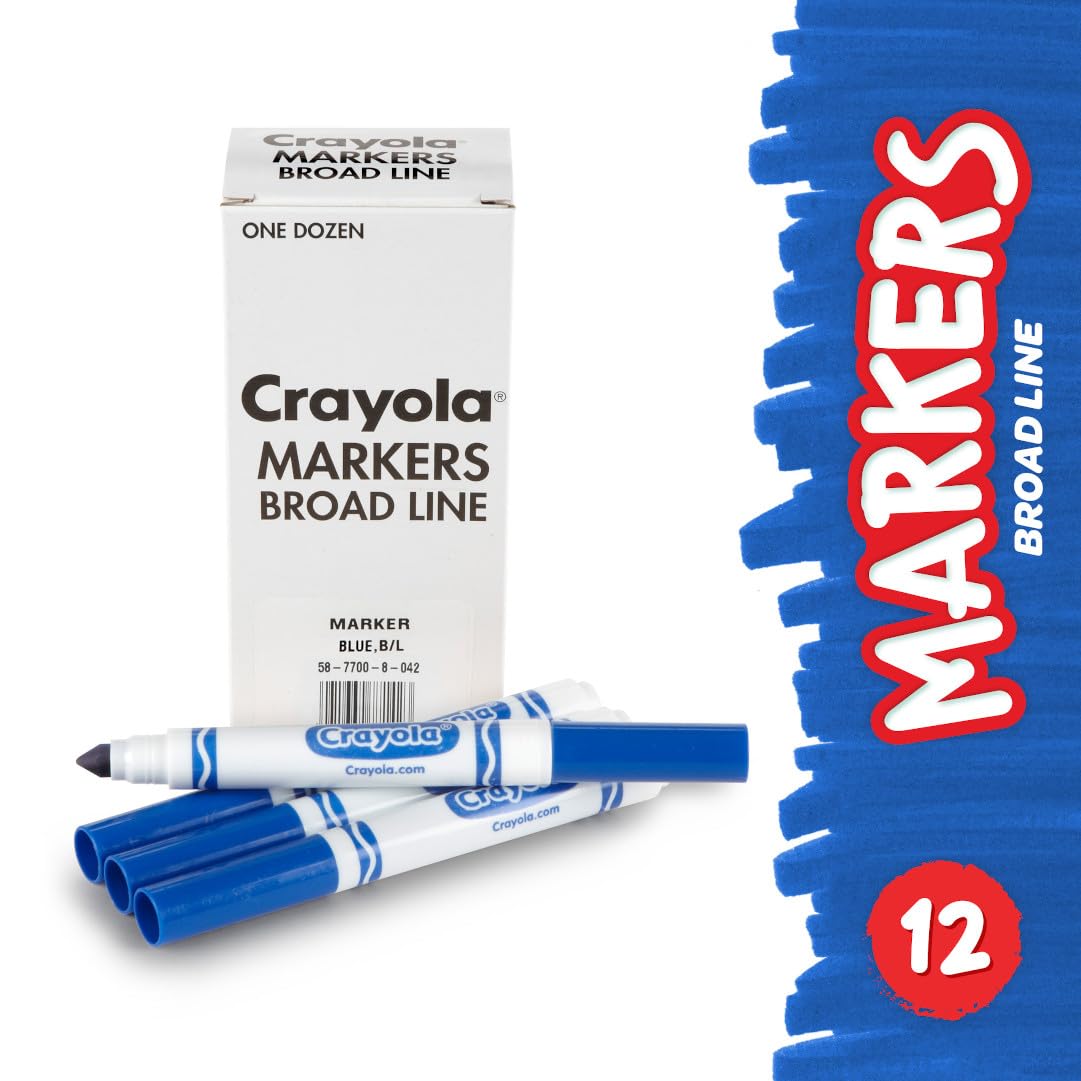 Crayola 12 Count Washable Bulk Markers, Blue | Broad Line, Safe & Washable
