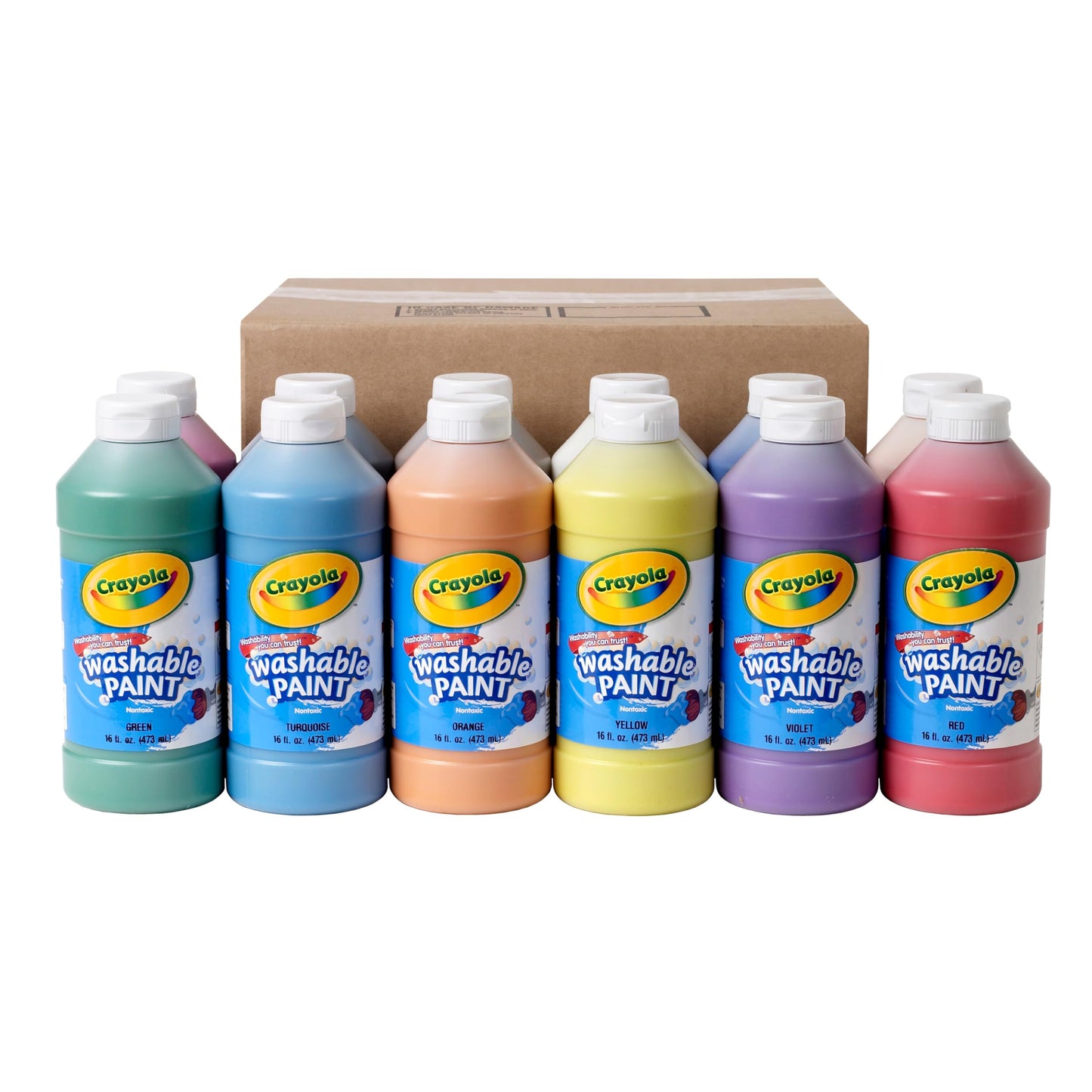 Crayola Washable Paint (12ct) – 16 oz Classroom Color Set for Kids