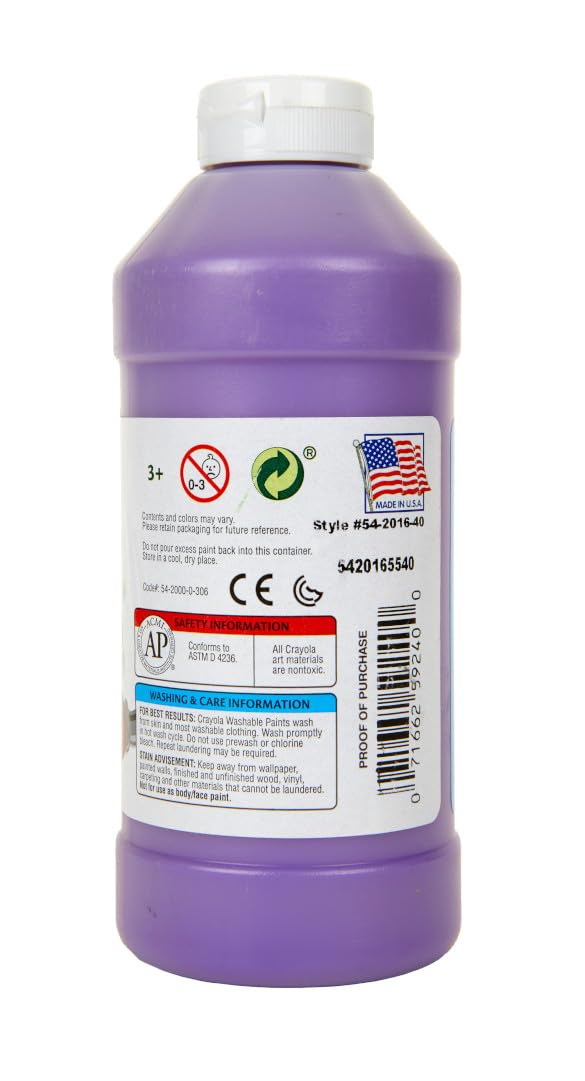 Crayola Washable Paint 16oz Violet/Purple – Easy Clean-Up & Vibrant Coverage