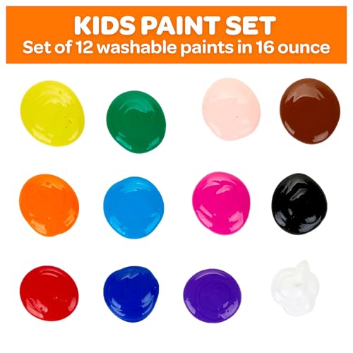 Crayola Washable Paint (12ct) – 16 oz Classroom Color Set for Kids