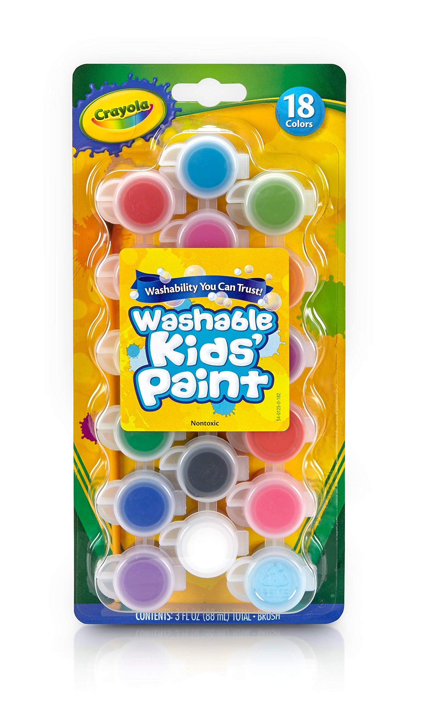 Crayola Washable Kids Paint Set & Paintbrush – 18 Color Pots, Safe & Easy Cleanup