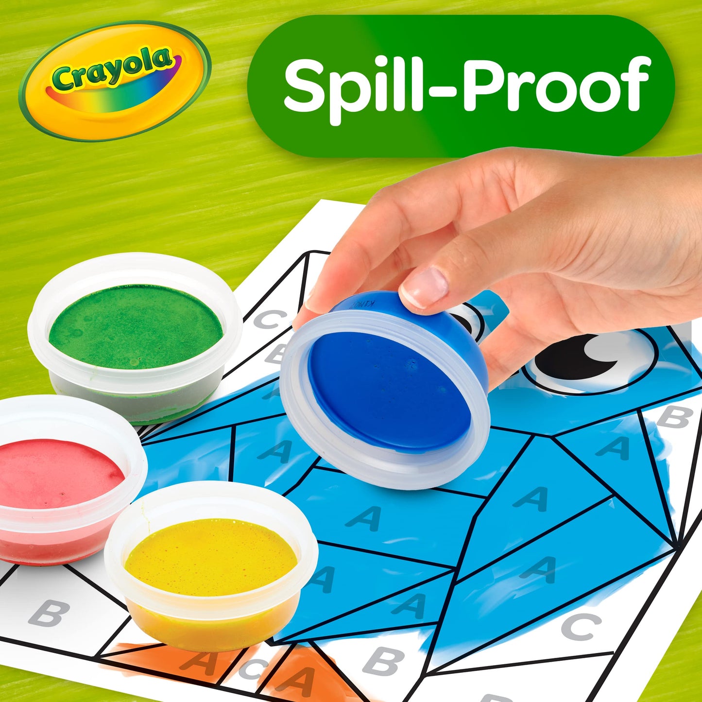 Crayola Spill Proof Paint Set (8ct) – Washable Toddler Paint Kit with 3 Brushes, 2 Trays & 40 Activity Pages