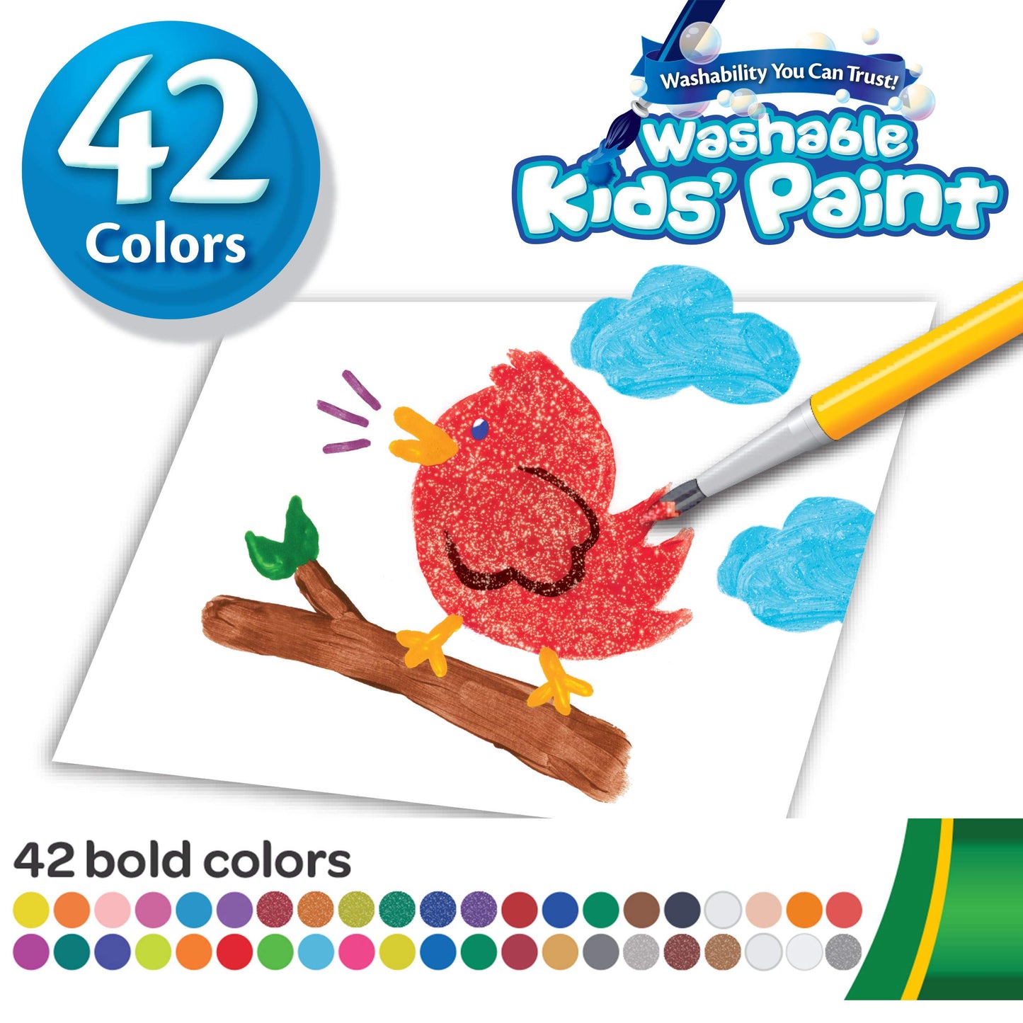 Crayola Kids Washable Paint Set – 42 Colors, 2 Brushes, Mixing Tray – Ages 3+