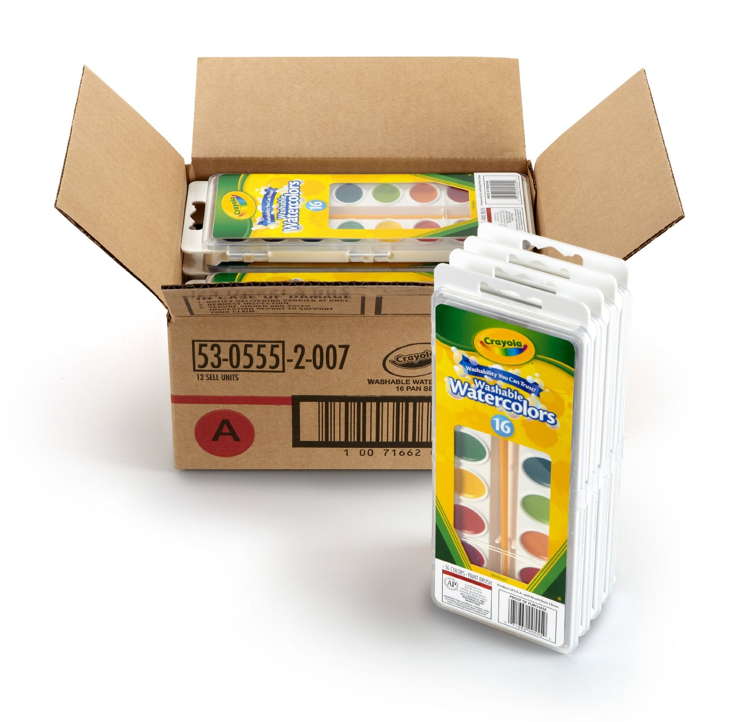 Crayola Washable Watercolor Paint Set – Case of 12, 12 × 16 Colors with Brush