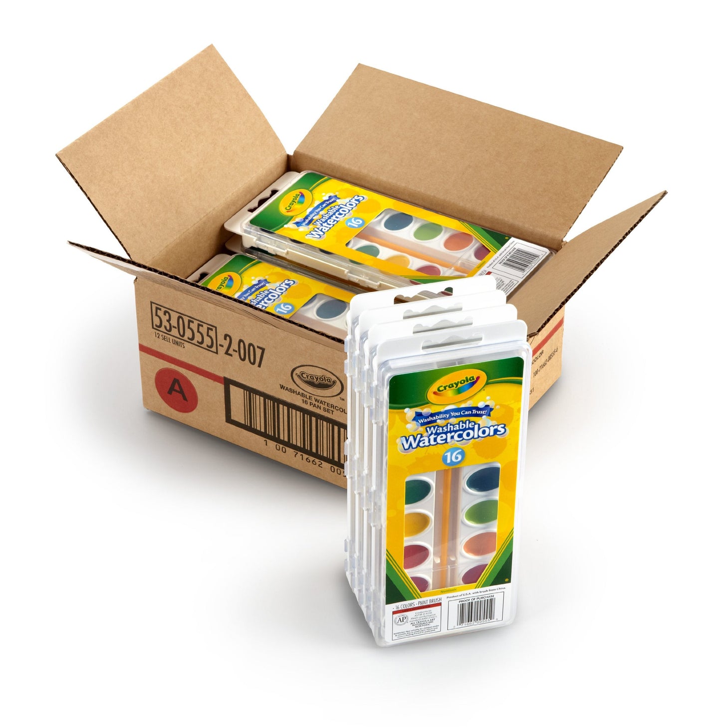 Crayola Washable Watercolor Paint Set – Case of 12, 12 × 16 Colors with Brush