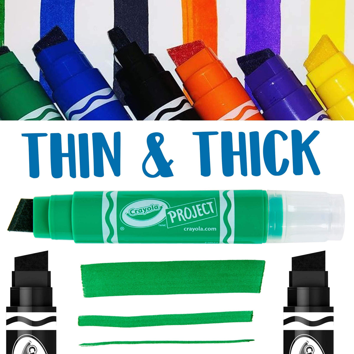 Crayola XL Poster Markers – 4 Count (Black, Green, Blue, Red) with Extra-Wide Chisel Tips