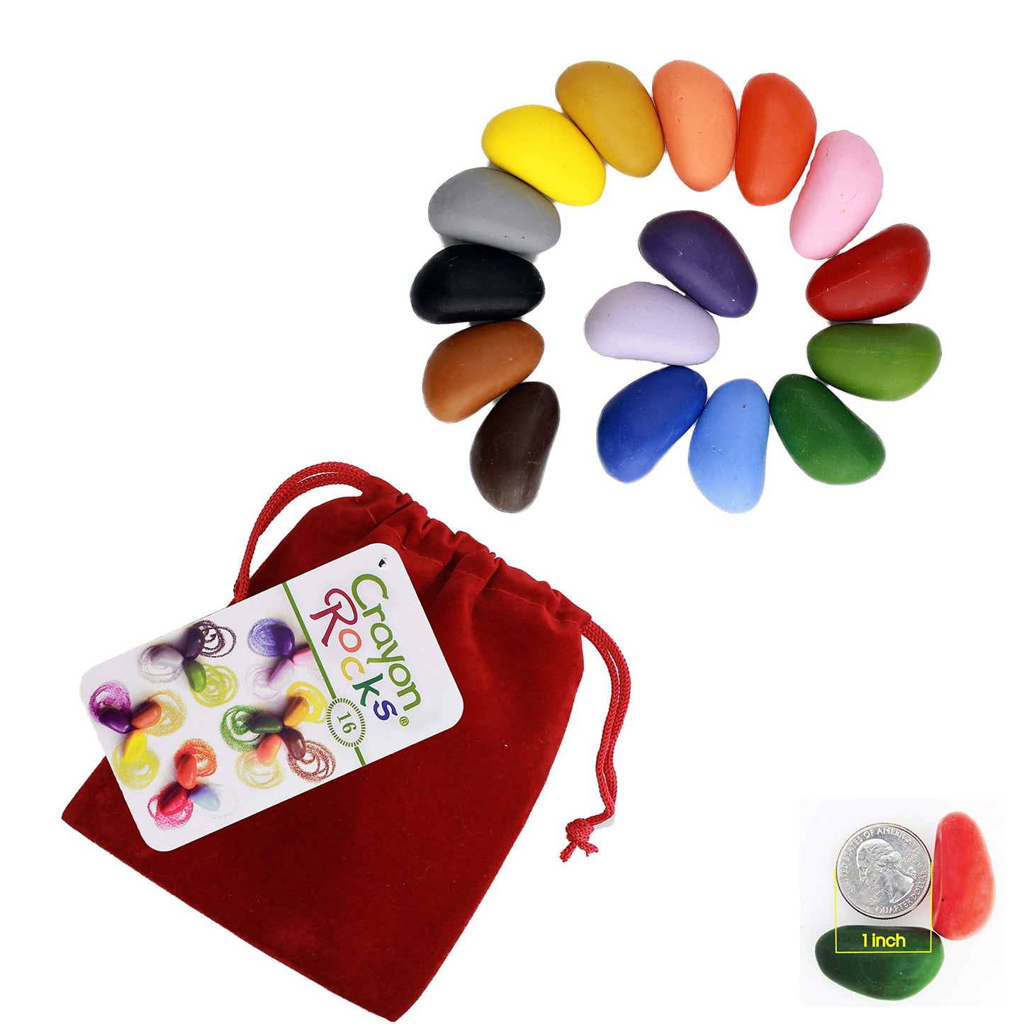 Crayon Rocks: 16-Color Tripod-Grip Crayons for Handwriting Development (Red Velvet Bag)