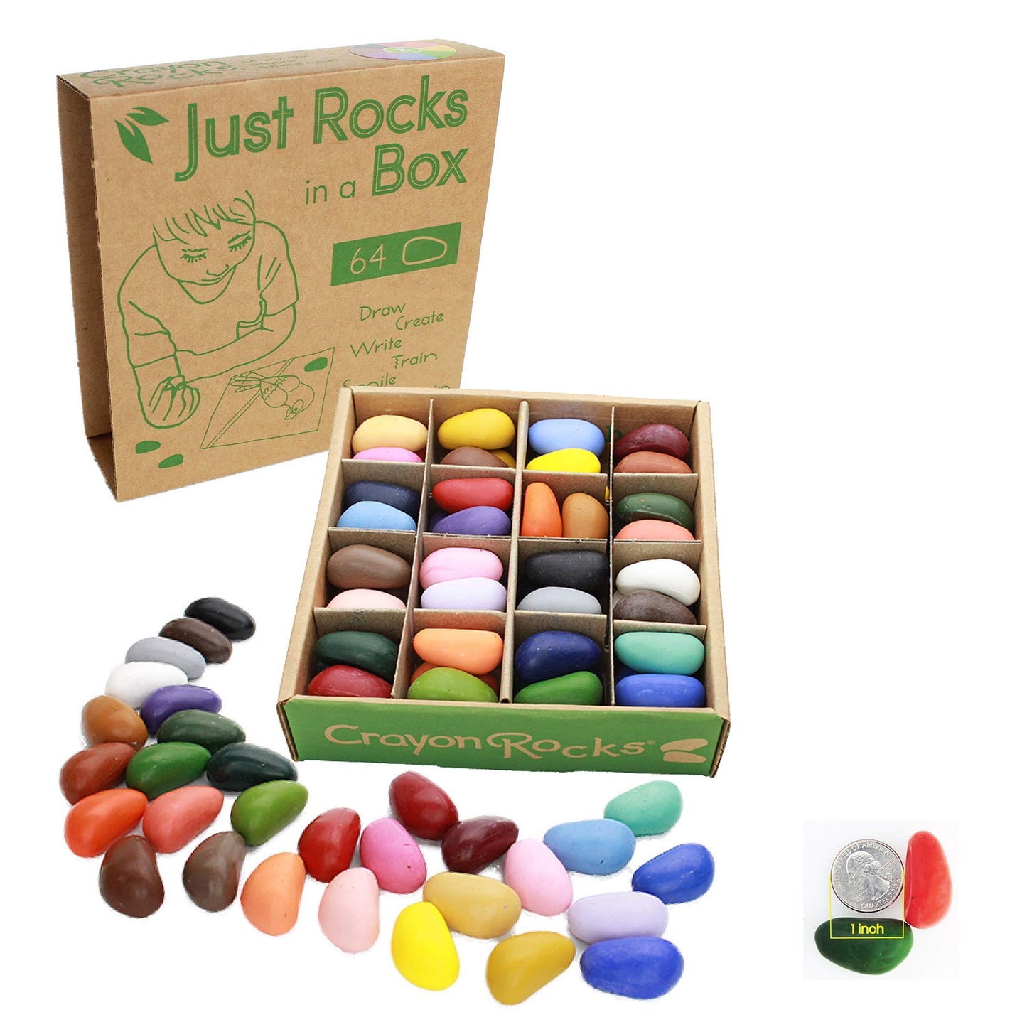 Crayon Rocks Just Rocks in a Box — 64-Count Tripod-Grip Crayons (32 Colors)