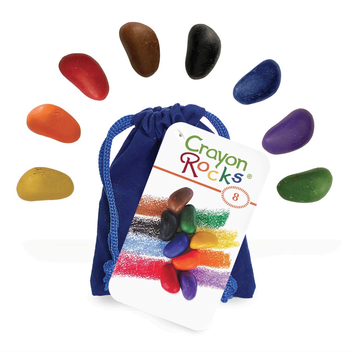 Crayon Rocks - Rock-Shaped Crayons for Handwriting Development, 8 Colors, Velvet Bag