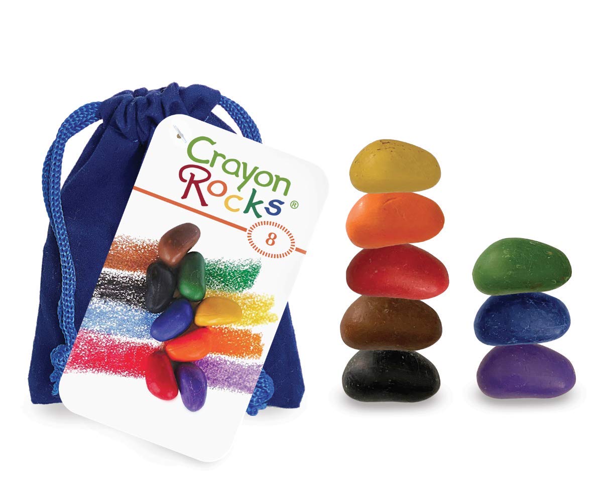 Crayon Rocks - Rock-Shaped Crayons for Handwriting Development, 8 Colors, Velvet Bag