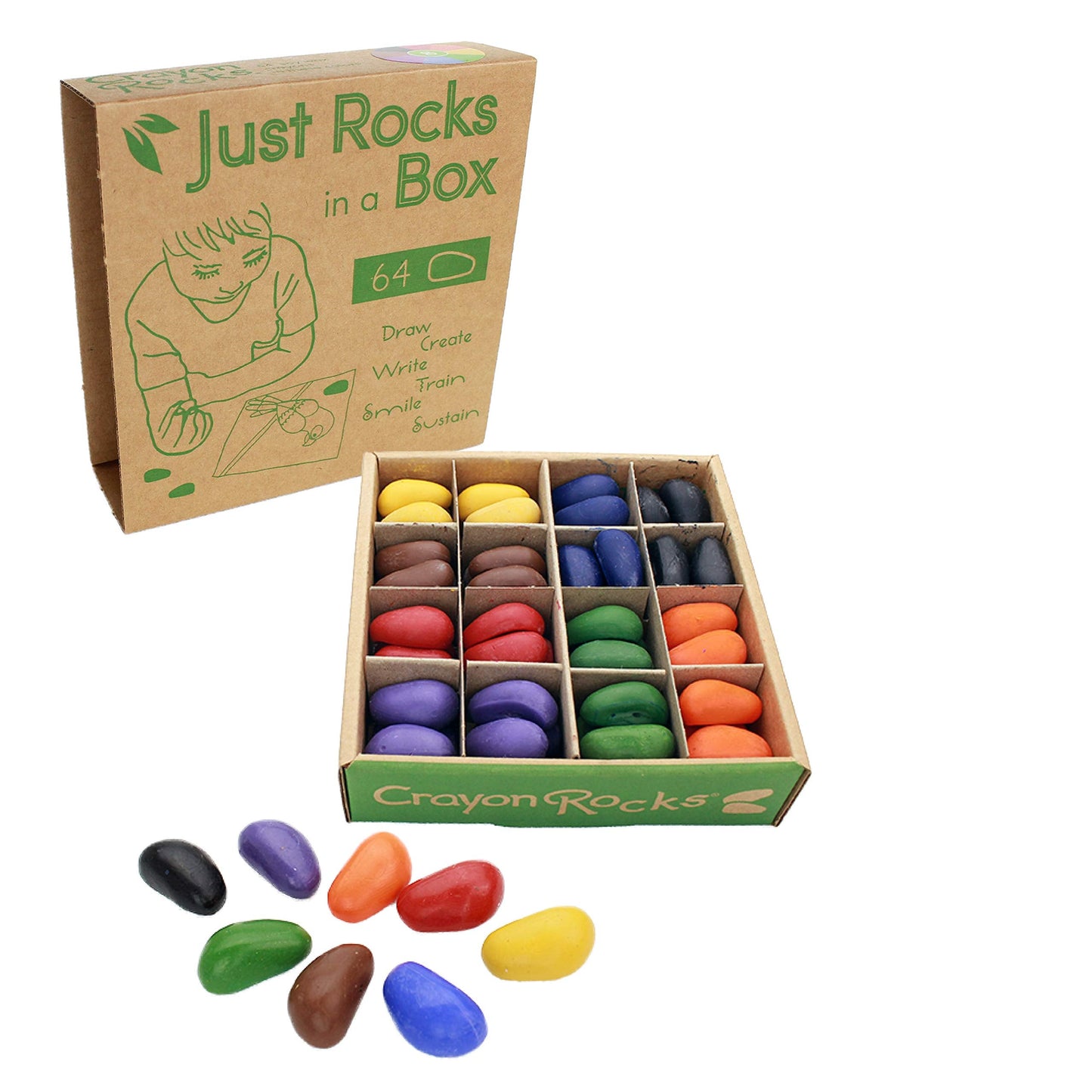 Crayon Rocks Just Rocks in a Box ter 64 Count, 8 Colors, Tripod-Grip Crayons for Handwriting Development