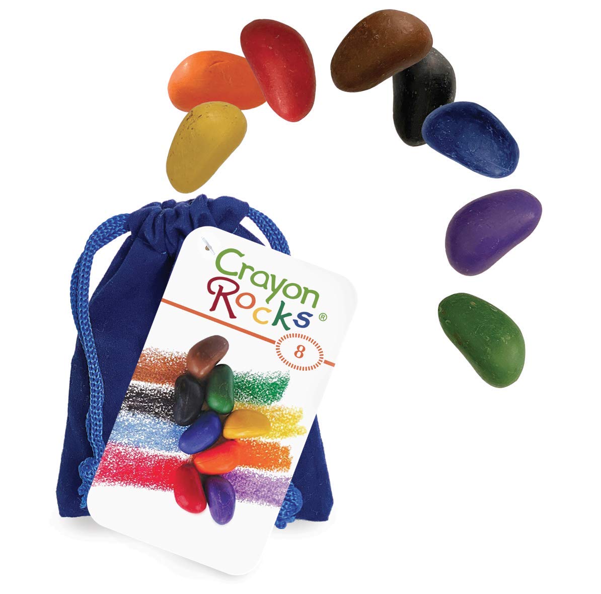 Crayon Rocks - Rock-Shaped Crayons for Handwriting Development, 8 Colors, Velvet Bag