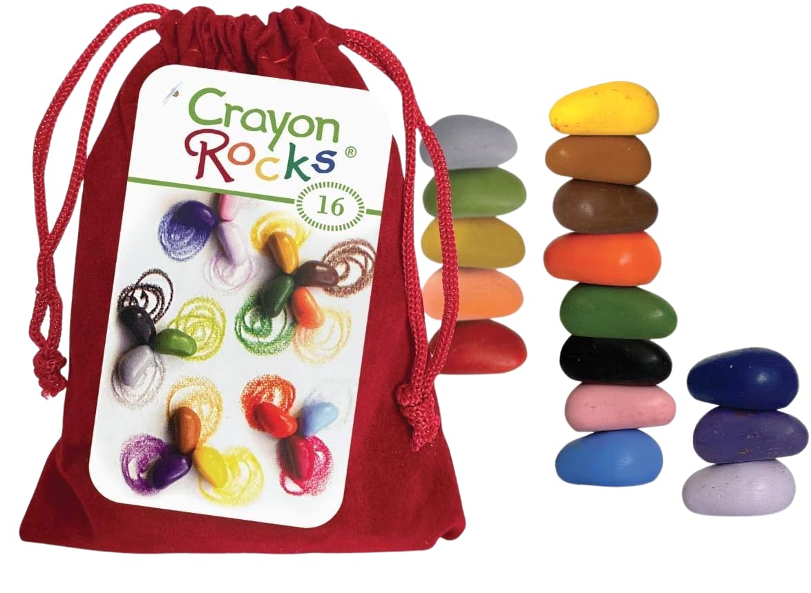 Crayon Rocks: 16-Color Tripod-Grip Crayons for Handwriting Development (Red Velvet Bag)
