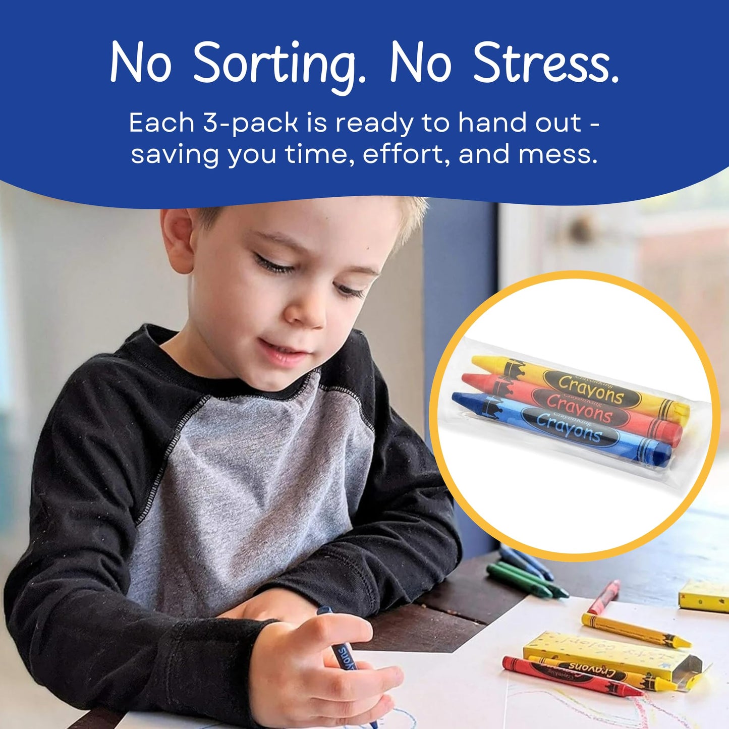 CrayonKing 100 Sets of 3-Packs in Cello (300 Bulk Crayons) – Kid-Safe, Non-Toxic, For Parties, Classrooms, Restaurants & Events