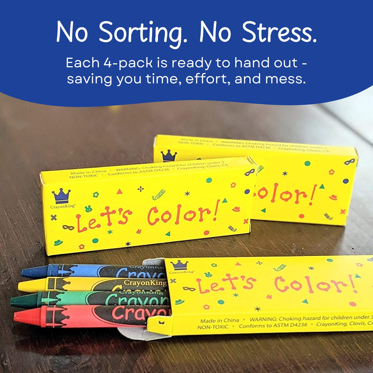 CrayonKing 25 Sets of 4-Packs (100 Crayons) – Boxed for Easy Storage & Gift-Giving, Non-Toxic