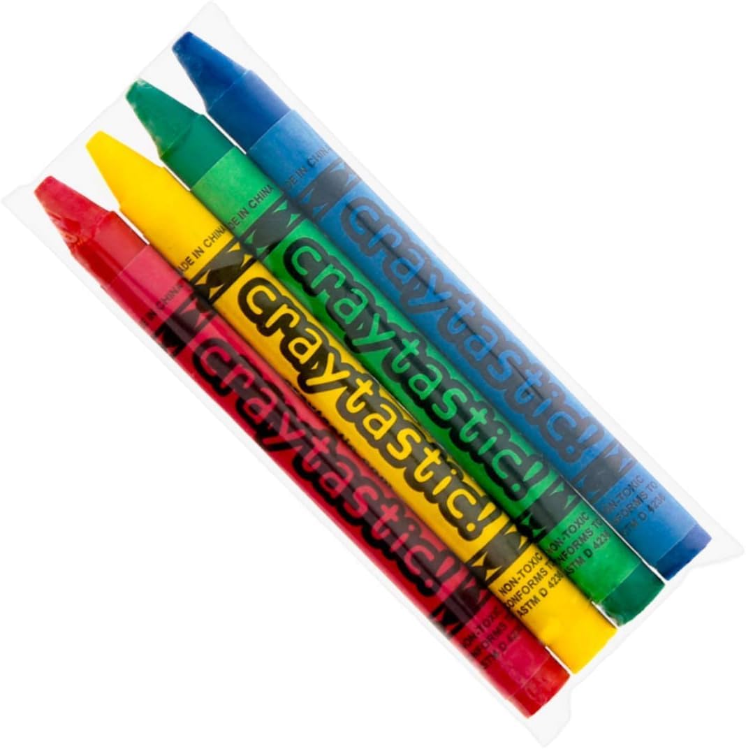 Craytastic! 48 Bulk Crayons - 12 Sets of 4, Non-Toxic & Individually Wrapped