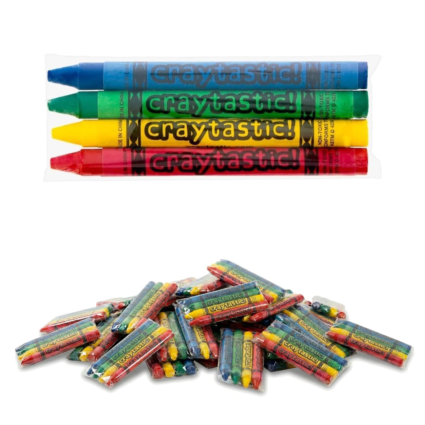 Craytastic! 25 Bulk Crayon Packs of 4 (100 Count) – Non-Toxic, Individually Wrapped Crayons for Classrooms & Parties