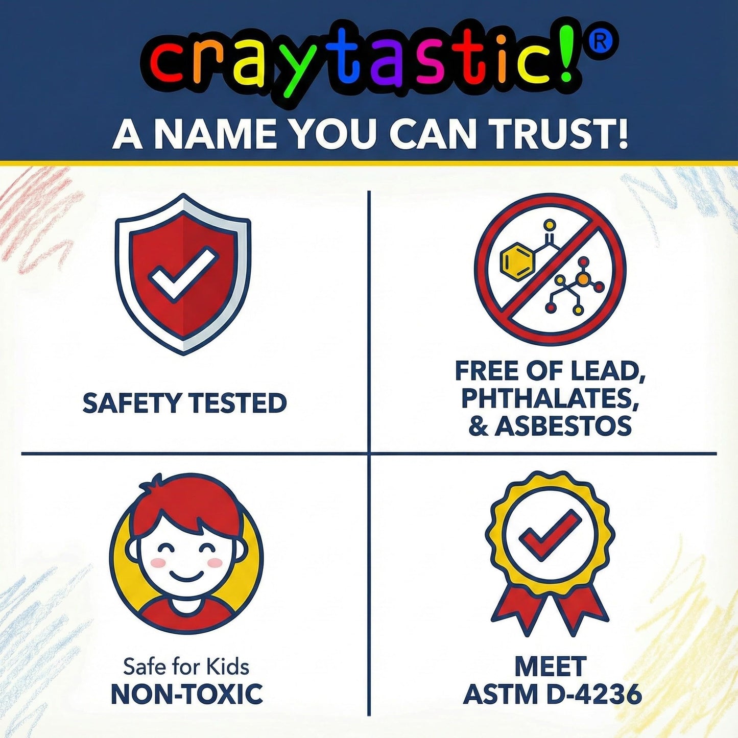 Craytastic! 300 Premium Crayons — 75 Sets of 4, Cellophane Wrapped, Non-Toxic