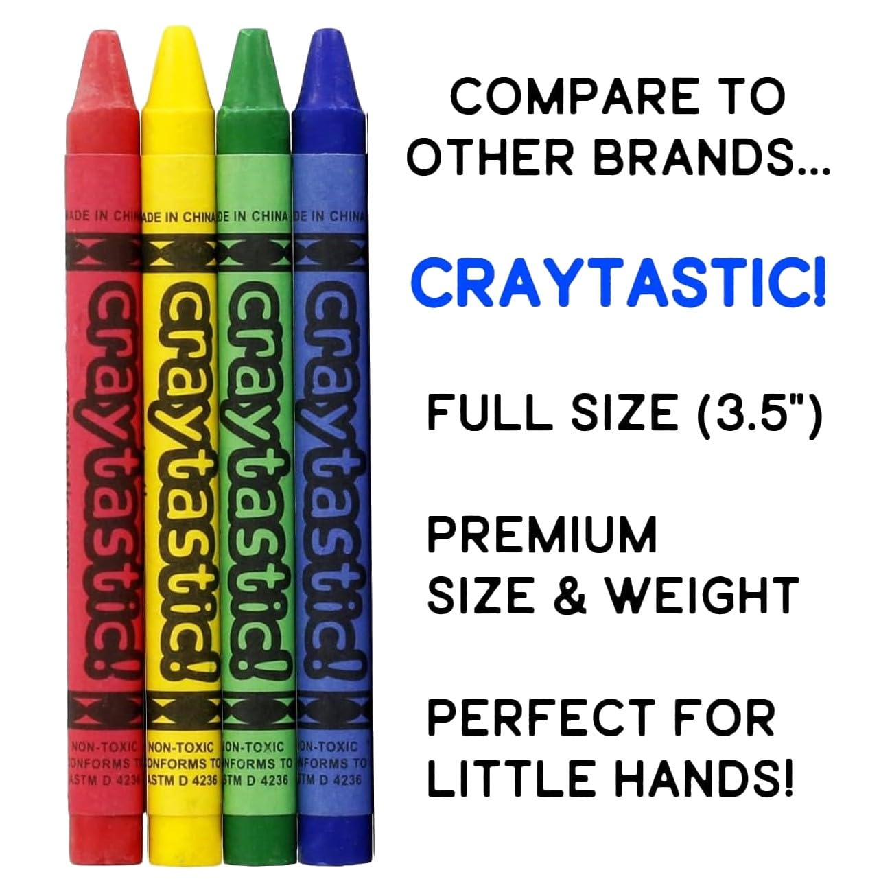 Craytastic! 300 Premium Crayons — 75 Sets of 4, Cellophane Wrapped, Non-Toxic