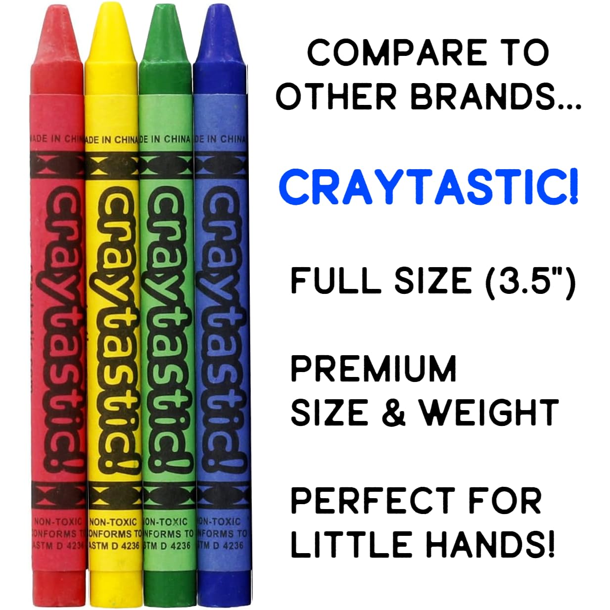 Craytastic! 48 Bulk Crayons - 12 Sets of 4, Non-Toxic & Individually Wrapped