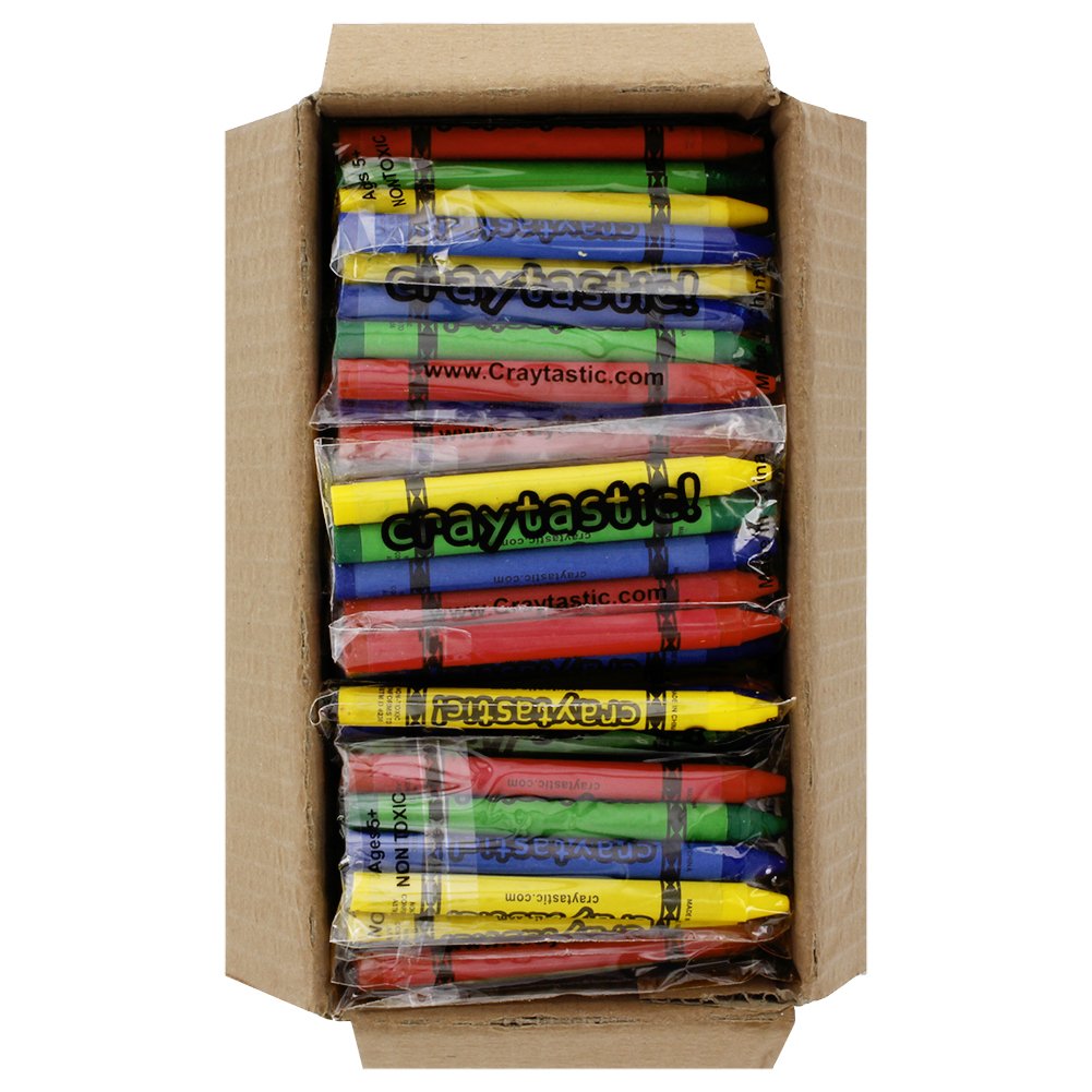 Craytastic! 48 Bulk Crayons - 12 Sets of 4, Non-Toxic & Individually Wrapped