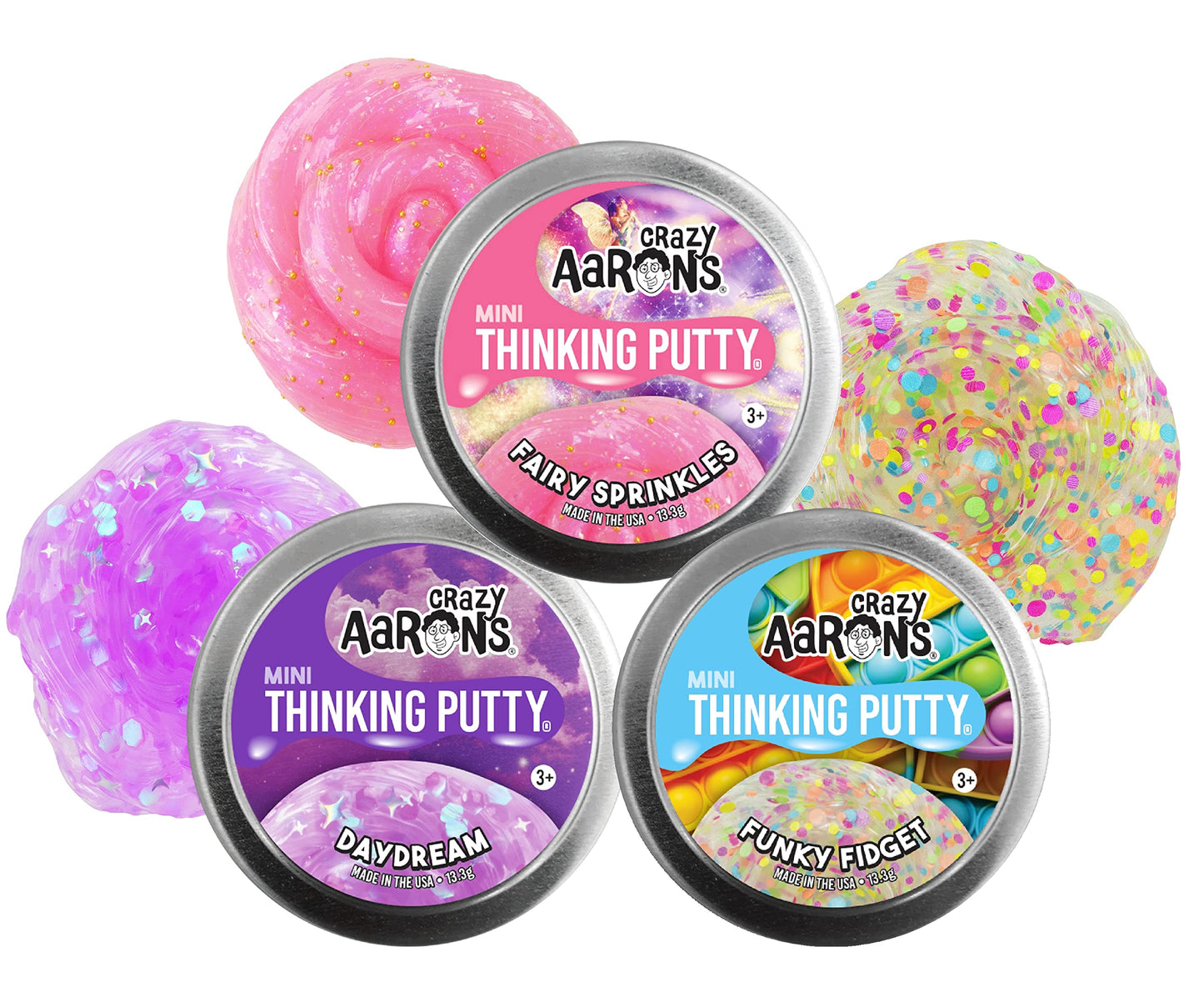 Crazy Aaron's Putty Mini Tins 3-Pack: Funky Fidget, Daydream & Fairy Sprinkles | Matty's Toy Stop