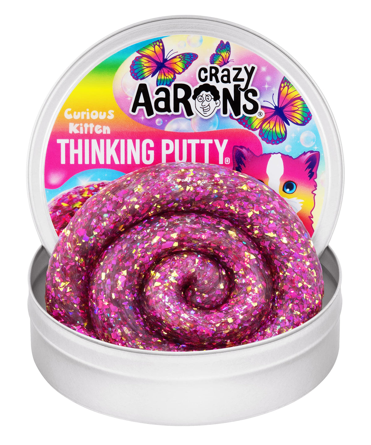 Crazy Aaron's Thinking Putty Curious Kitten – Multi-Color Sensory Putty in a 4-inch Tin