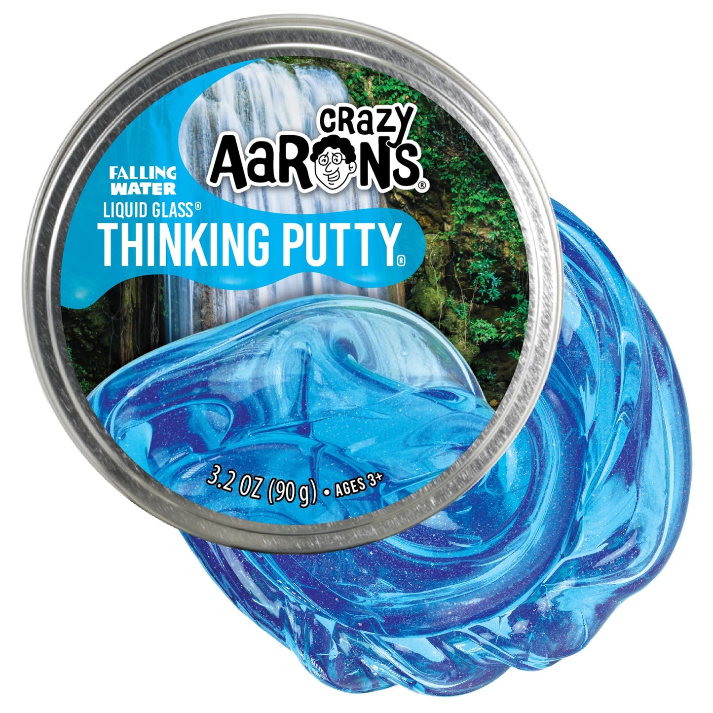 Crazy Aaron's Transparent Thinking Putty - Falling Water Tin, 90g, Never Dries Out, Made in USA