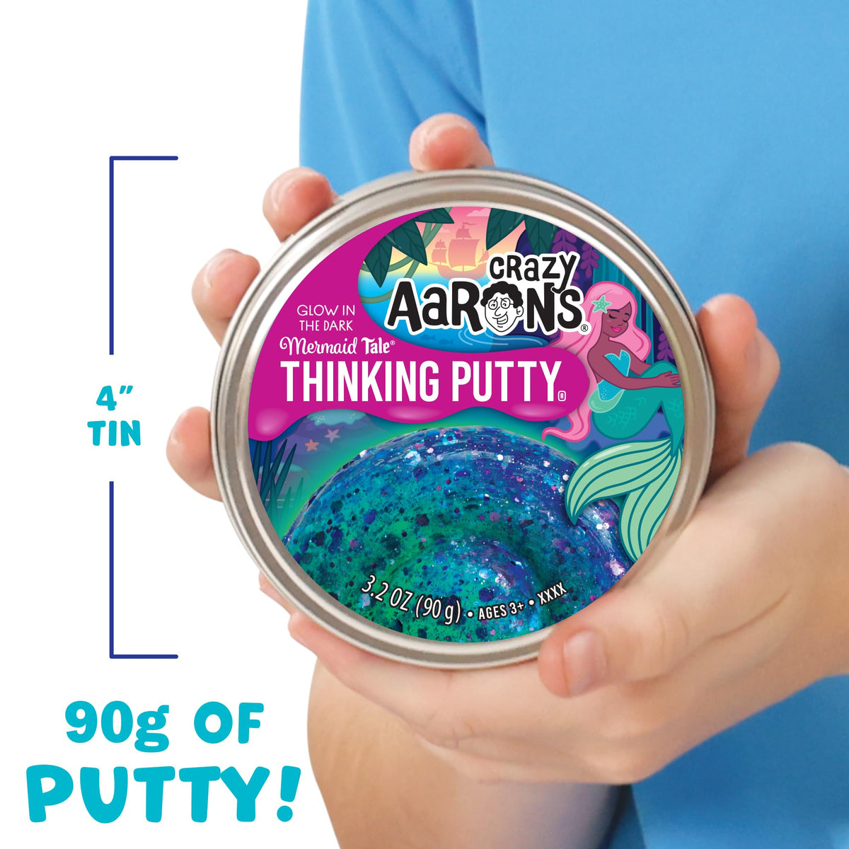 Crazy Aaron's Mermaid Tale Thinking Putty - Color Changing Glow, 4-Inch Tin, Never Dries Out, Made in USA