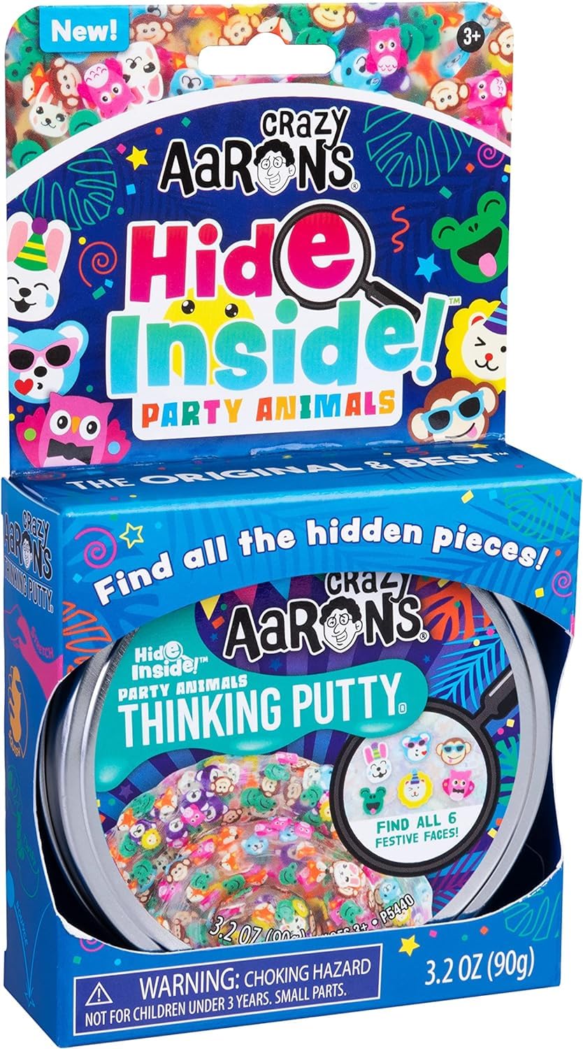 Crazy Aaron's Thinking Putty Party Animals – Hide Inside Sensory Putty in a 4-inch Tin