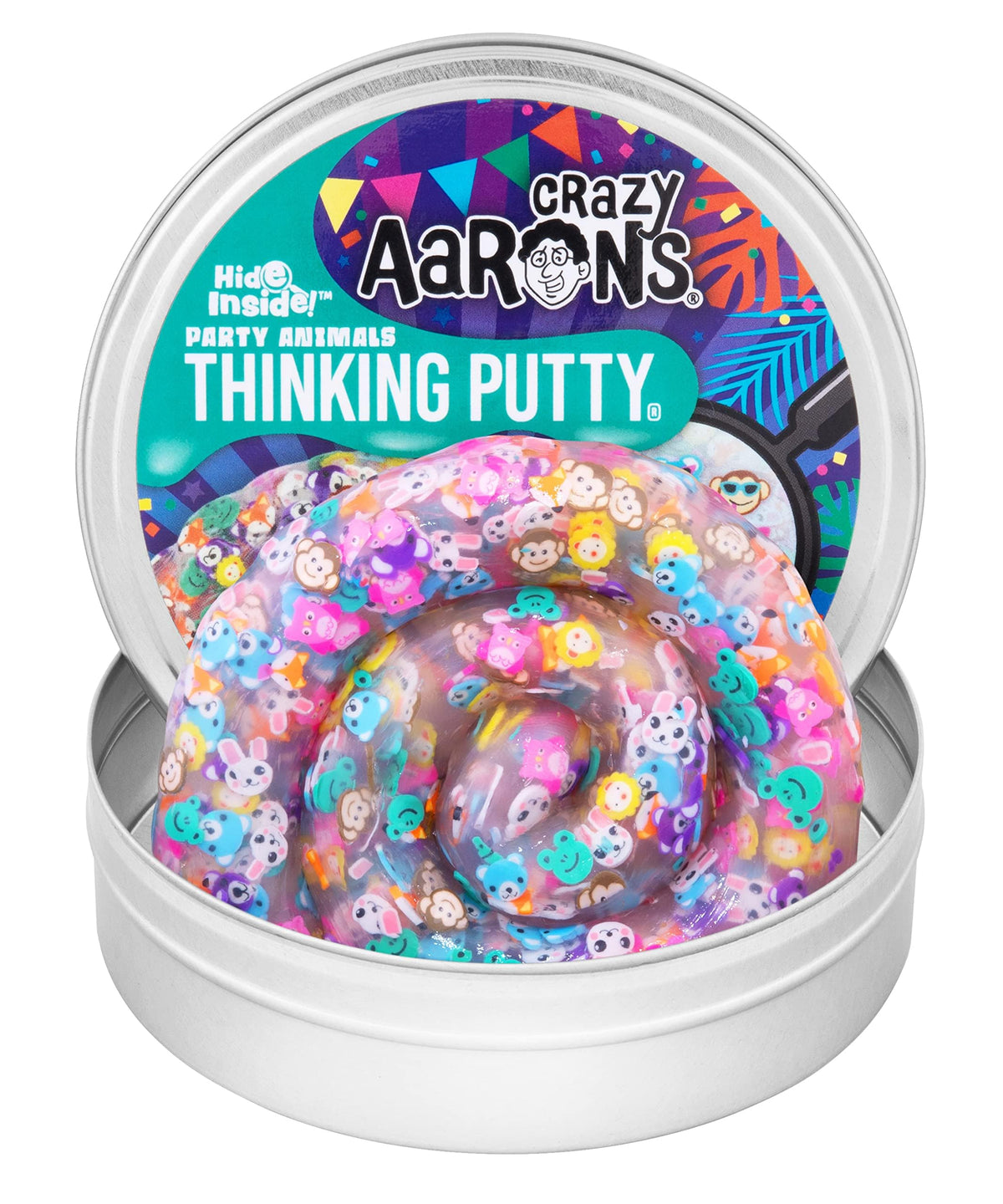 Crazy Aaron's Thinking Putty Party Animals – Hide Inside Sensory Putty in a 4-inch Tin