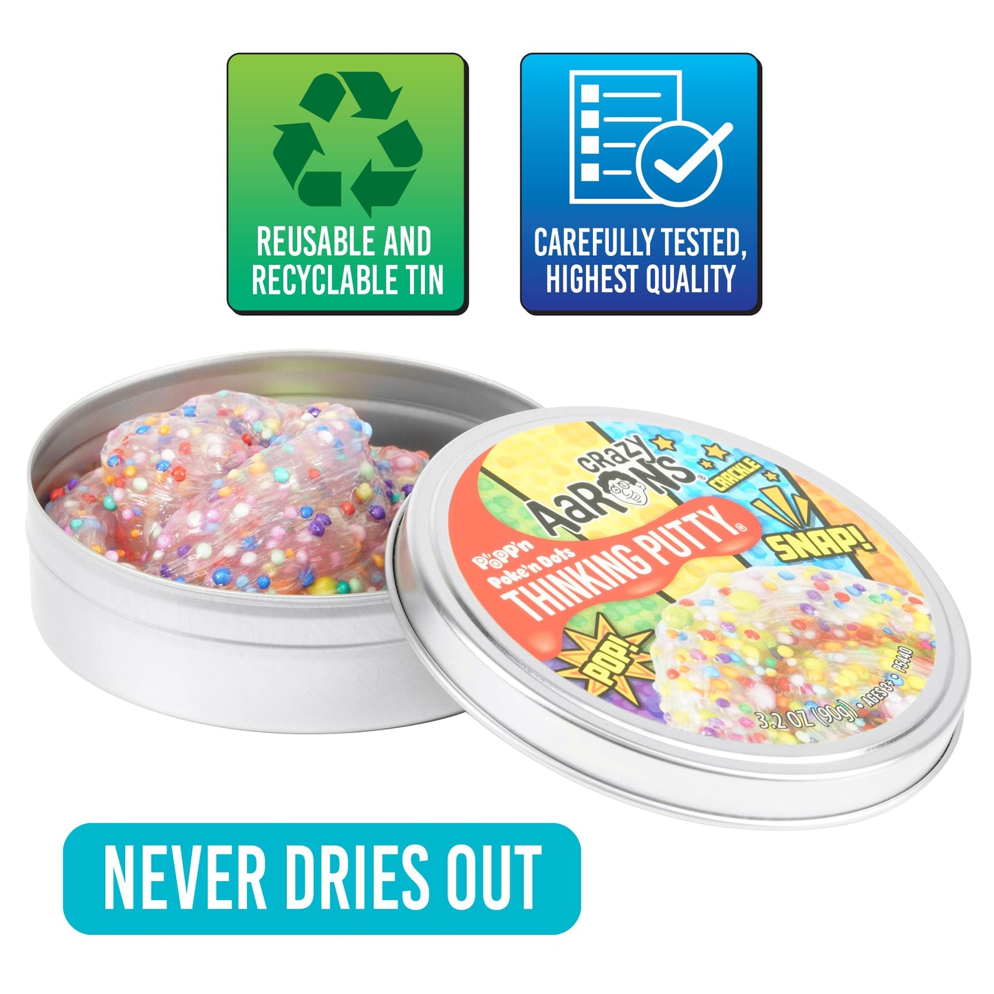 Crazy Aaron's Thinking Putty Poke'N Dots Popp’n – Multi-Color Sensory Putty in Tin