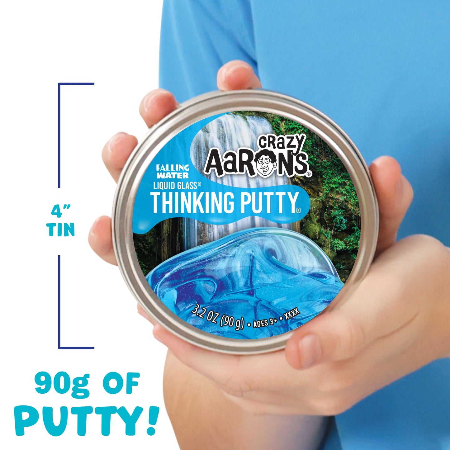 Crazy Aaron's Transparent Thinking Putty - Falling Water Tin, 90g, Never Dries Out, Made in USA
