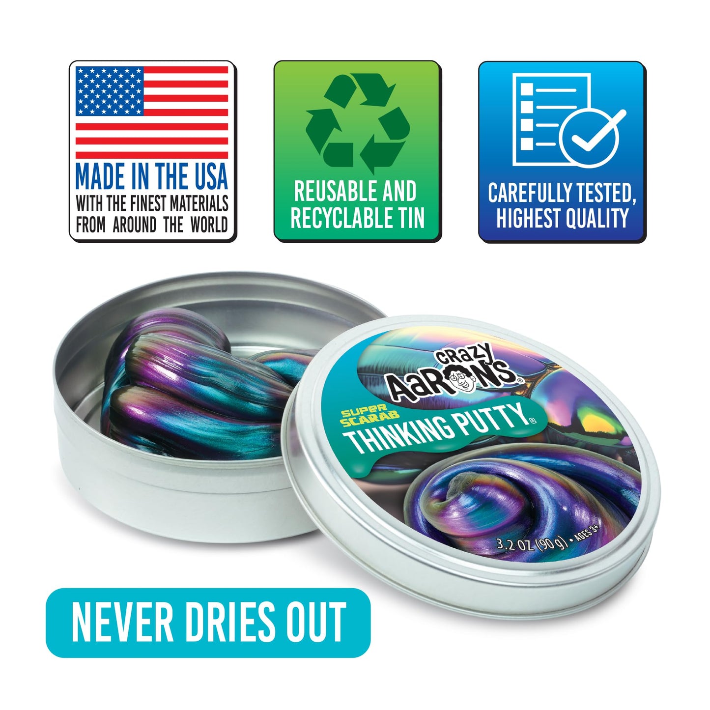 Crazy Aaron's Thinking Putty Super Scarab - Color-Shifting Metallic Putty in a USA-Made 4-Inch Tin