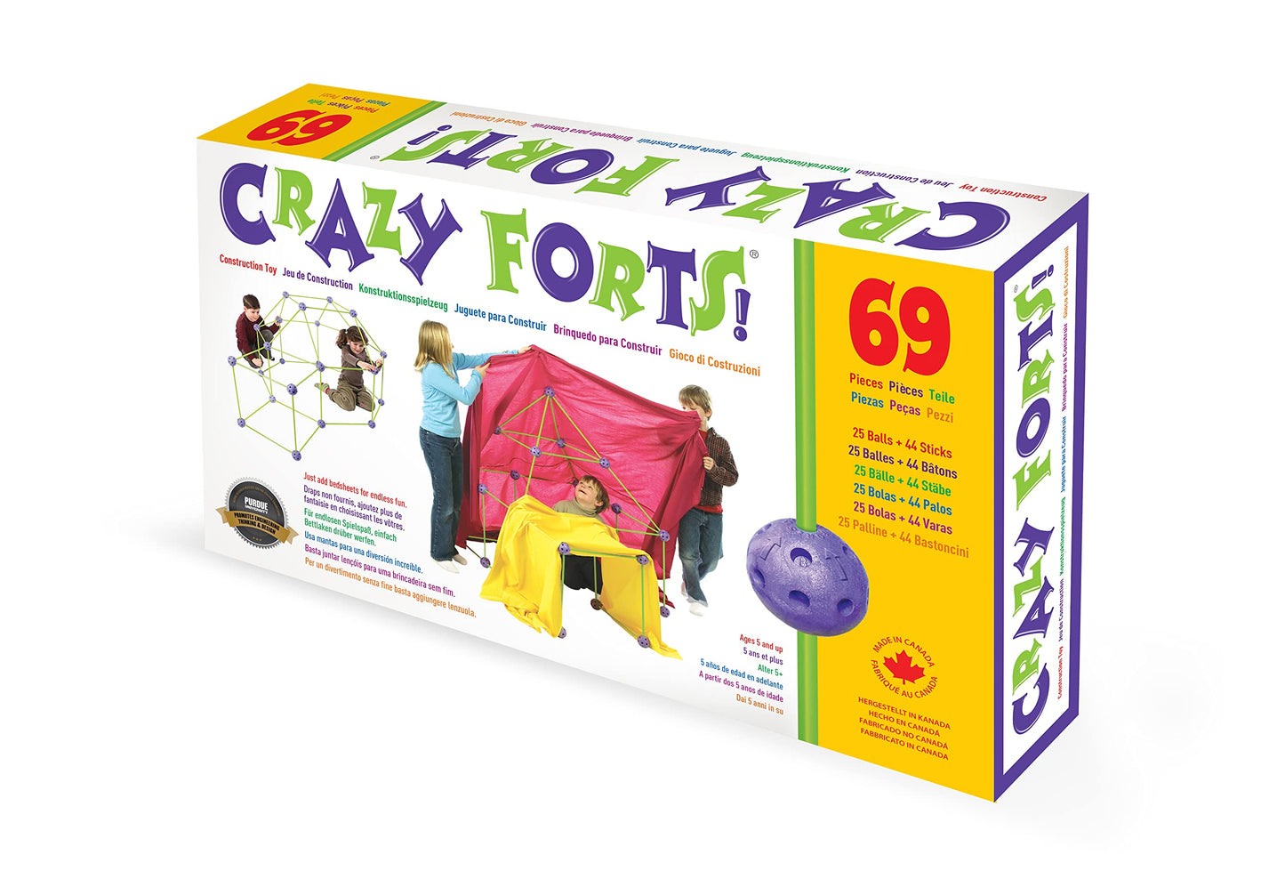 Crazy Forts 69-Piece Buildable Play Fort Set — Indoor/Outdoor DIY STEAM Toy (Purple)
